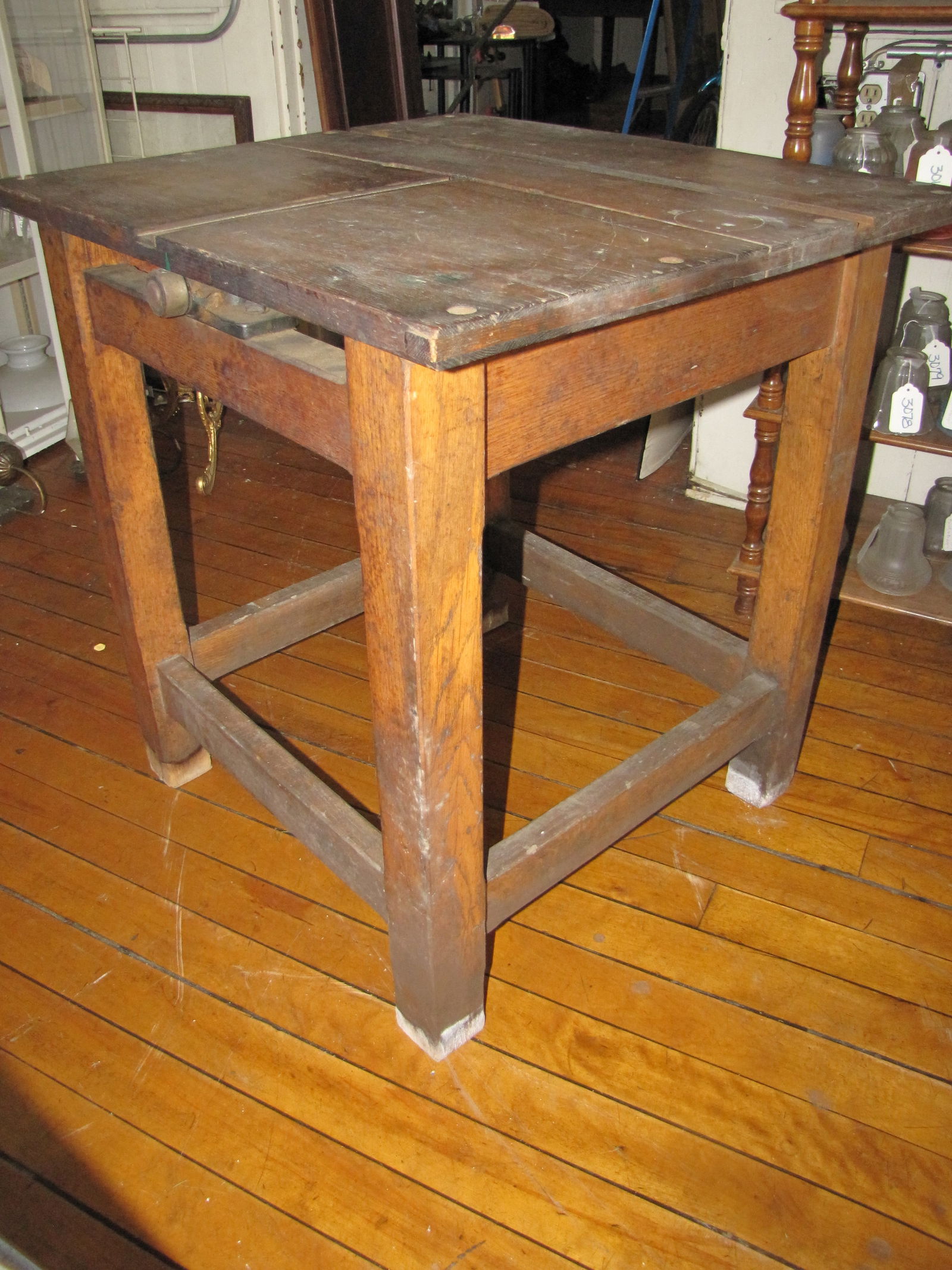 Before electric motors, Belt driven Table Saw Oak Table -Pub, Patio, Man Cave etc. Circa 1880 (1 of 14)