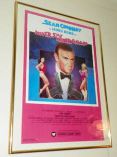 FRAMED MOVIE POSTER OF SEAN CONNERY AS JAMES BOND 4367: Reproduction framed movie poster of Sean Connery as James Bond in "Never Say Never Again". 33.25"H x 24.25"W.