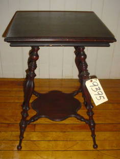 TWISTED WOOD CARVED TABLE 9395: Twisted wood carved table with elegantly detailed legs and lower stretcher. LOT # 9395 Dimensions: 28" H x 20" Square Age: C. 1880 Material: Wood