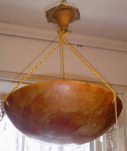 RED ALABASTER DOME LIGHT DEC CANOPY 13706: Red Alabaster dome light with decorative canopy. LOT # 13706 Dimensions: 20" H x 15.5" D Age: 1920 Material: Alabaster