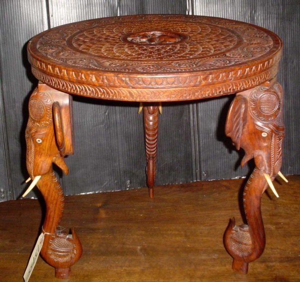 ORNATELY CARVED ELEPHANT END TABLE 13755 - 2