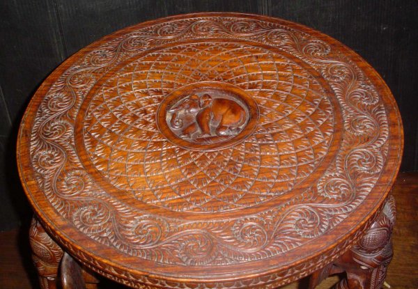 ORNATELY CARVED ELEPHANT END TABLE 13755 - 3