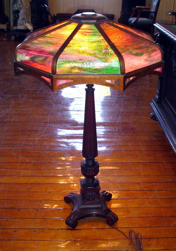 X LG WOOD ARTS & CRAFTS MISSION BENT GLASS LAMP 594