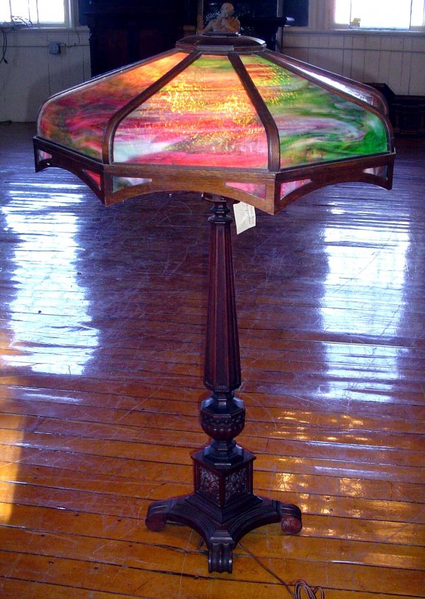 X LG WOOD ARTS & CRAFTS MISSION BENT GLASS LAMP 594 - 2
