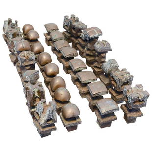 Hand-Forged Modern Brutalist Bronze Chess Set: This is a one of a kind chess set for the modernist that must have something else no one else has. Each piece is hand-forged in bronze and patinaed with age. The set could be set into a table that wou