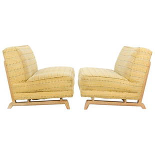 Paul Laszlo Settees with Maria Kipp Fabric: Historically significant and a stunning example of Paul Laszlo's innate design genius early in his career, with original Maria Kipp fabric. This pair of settees are a striking and timeless statement i