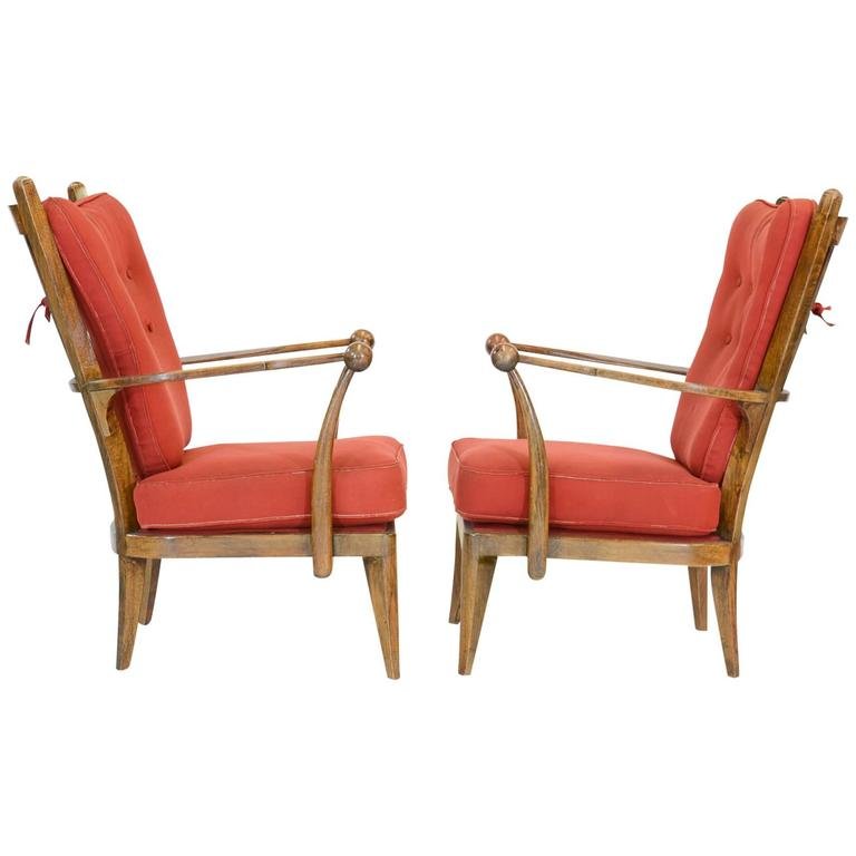 French Walnut High Back Club Chairs after Guillermes et (1 of 7)