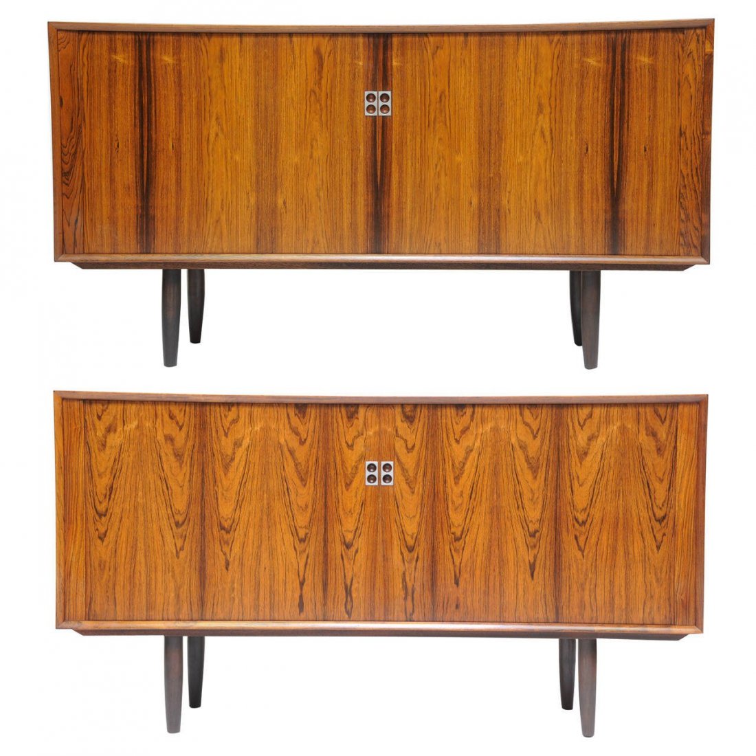 2 Rosewood Tambour Door Credenzas by Arne Vodder: Pair of Rosewood Tambour Door Credenzas by Arne Vodder for Sibast32 in.Hx59 in.Wx18.5 in.D