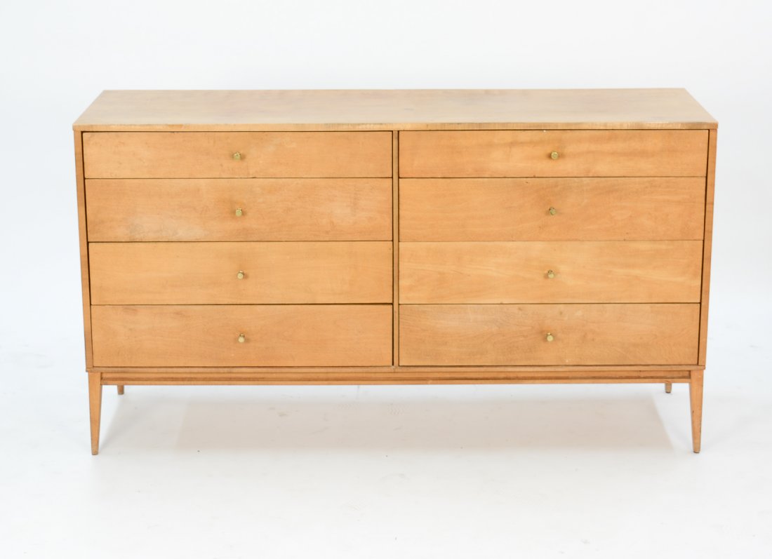 Paul McCobb 8 Drawer Low Boy Dresser For Planner Group: Paul McCobb 8 Drawer Low Boy Dresser For Planner Group with brass half hour glass pulls. Dimensions: 33.25 in. H x 60 in. L x 18 in. D