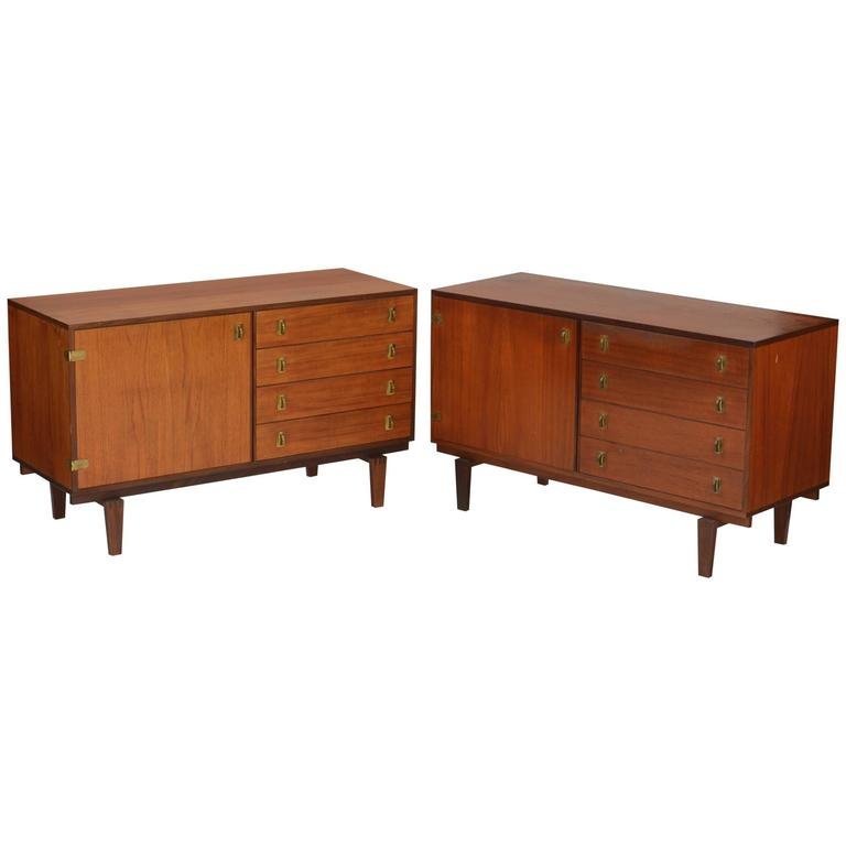 Pair of Finely Detailed Peter Lovig Nielsen Credenzas: Pair of finely detailed matching Peter Lovig Nielsen Credanzas with brass pulls. 28 in. H x 47.25 in. W x 18.5 in. D / 71 cm H x 120 cm W x 47 cm D