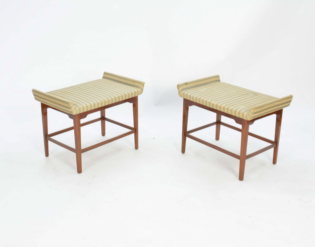 A Pair of Flair Ottoman After Tommi Parzinger: A Pair of Mahogany Ottoman in the manner of Tommi Parzinger 17.5" H 22.5" W and 14" D