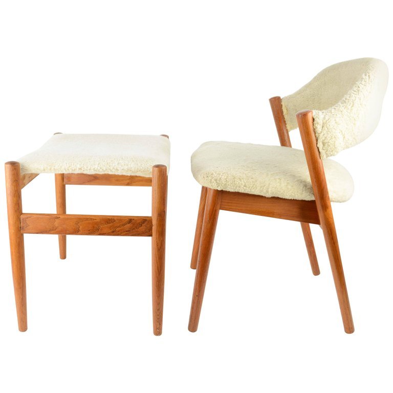 Elegant Danish Dressing Chair and Ottoman in Oak and (1 of 6)