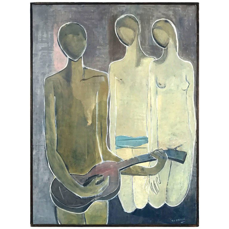 '53 Oil Painting 'Musical Composition' Stuart H. Church (1 of 4)