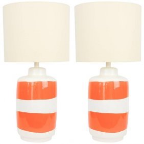 Pair of Grand "Pop Art" Orange and White Table Lamps (1 of 1)