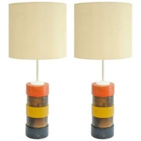 Grand Pair of Tricolor Bohemian Folk Art Table Lamps (1 of 5)