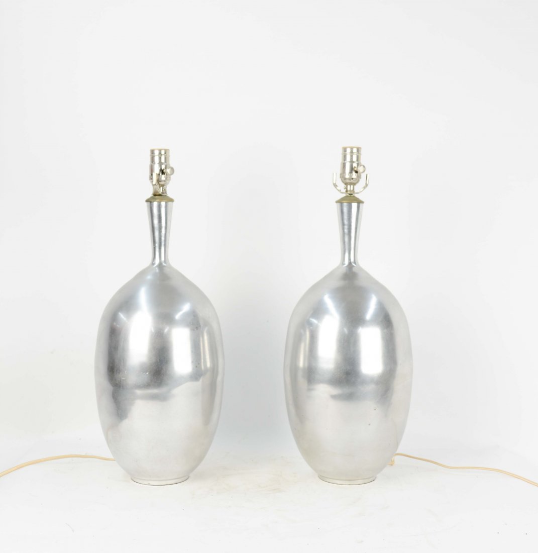 A Pair of Polished Spun Aluminum Table Lamps (1 of 3)