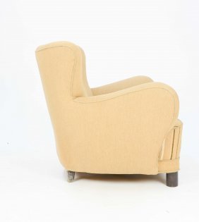 1940'S Danish Club Chair by Flemming Lassen in Burlap: 1940'S Danish Club Chair by Flemming Lassen in Burlap. Ready to be recovered in sheep skin!30 in.Hx31.5 in.Wx23 in.D Seat is 14.5"