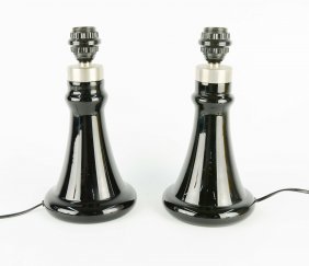 Holmegaard of Denmark Table Lamps Pair by Hsin-Lung Lin: Holmegaard of Denmark Table Lamps Pair by Hsin-Lung Lin, Model Park Opal, 1977, 12" H 6" dia