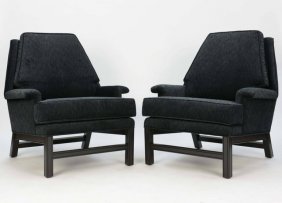 Gorgeous Pair of Midcentury Club Chairs Fully Restored: A wonderful pair of club chairs done in Henry Calvin fabric. The chairs are in the manner of Billy Hanes and would look fabulous in any home or office.33 in.Hx30.5 in.Wx28 in.DArm height is 20" and se