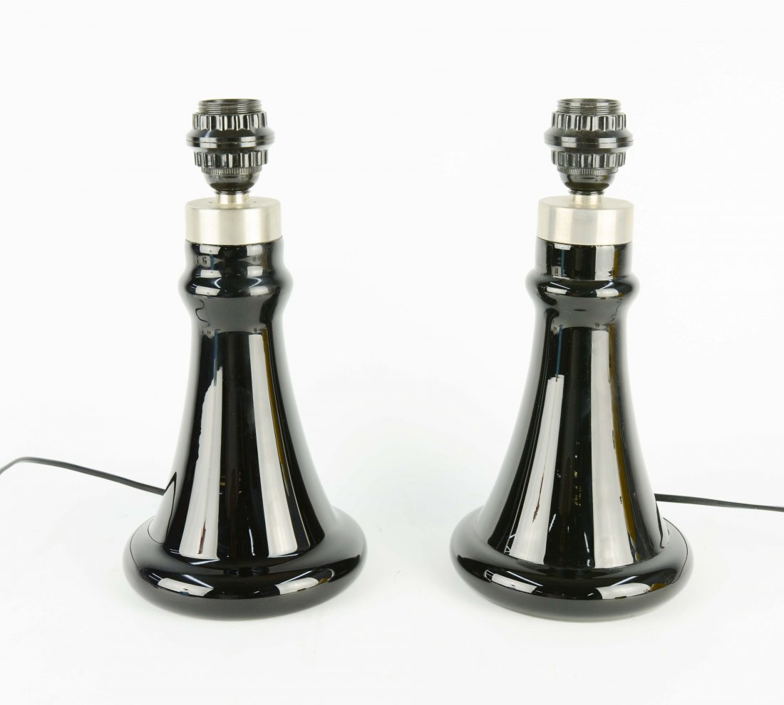 Holmegaard of Denmark Table Lamps Pair by Hsin-Lung Lin: Holmegaard of Denmark Table Lamps Pair by Hsin-Lung Lin, Model Park Opal, 1977, 12" H 6" dia