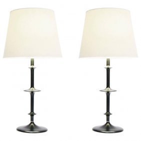 Pair of Detailed Ebonized Spindle Lamps by 20th Century (1 of 3)