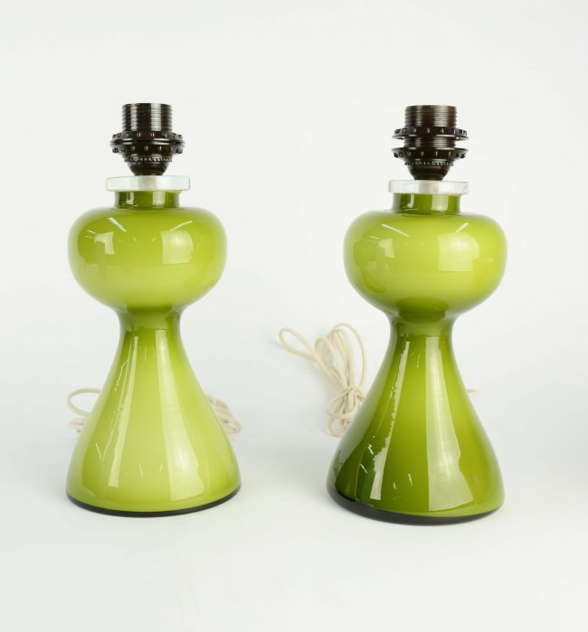 Pair of Green Glass Lamps Per-Olof Strom for Alsterfors (1 of 4)