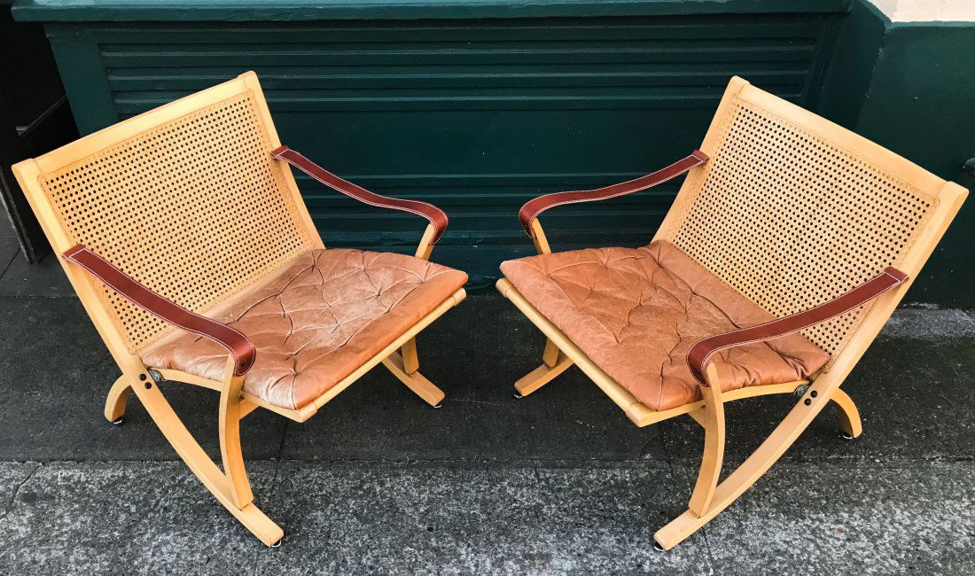 Beautiful Pair of Danish Safari Chairs after Le Klint: Very Unique Safari Chairs after Le Klint of Denmark