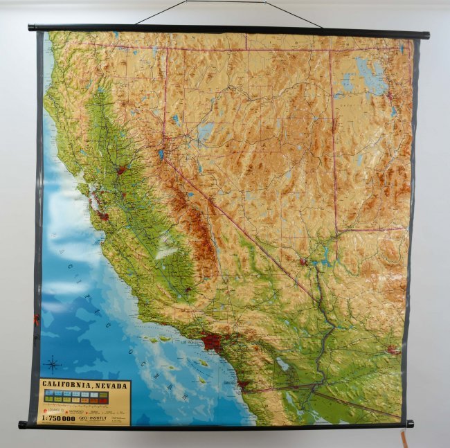 1970's California and Nevada Topographical Relief Map (1 of 2)
