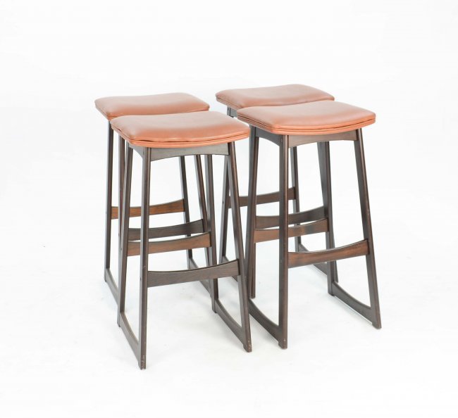 4 Danish Mahogany and Leather Bar Stools by Erik Buch (1 of 6)