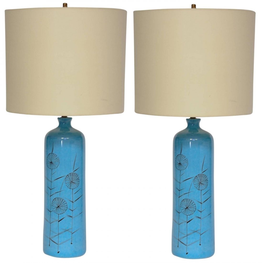 Pair of Italian Blue Floral Hand Painted Lamps (1 of 7)