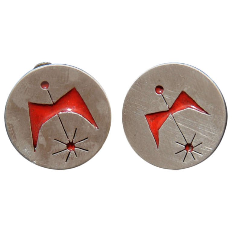 Betty Cooke Signed Sterling Silver Modernist Earrings (1 of 4)