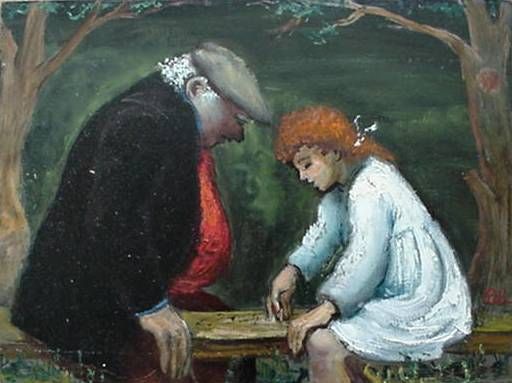 Albert Pels- "Park Dominos"- oil on canvas laid on: Albert Pels- "Park Dominos"- oil on canvas laid on masonite, signed Pels- lower right, very good conditon. 12 x 16" 200/400