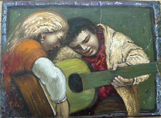Albert Pels- "Guitarists"- oil on canvas laid on p: Albert Pels- "Guitarists"- oil on canvas laid on panel, signed- lower right, very good condition. 11 7/8 x 16" 200/400