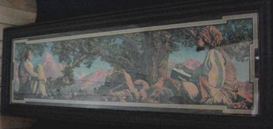 Maxfield Parrish "Rubaiyat" 1917 Chromolithograph: Maxfield Parrish -"Rubaiyat"- chromolithograph, 1917; some fading of color; original frame. 8 x 30" $200-300