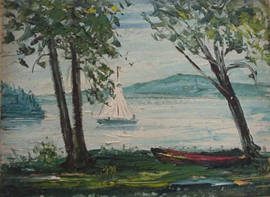 Albert Pels -"Dean House Lake w/ Boats"- Oil Canv: Albert Pels -"Dean House Lake with Boats"- oil on canvasboard. Provenance: Estate of the artist, very good condition. 12 x 16" $200-300
