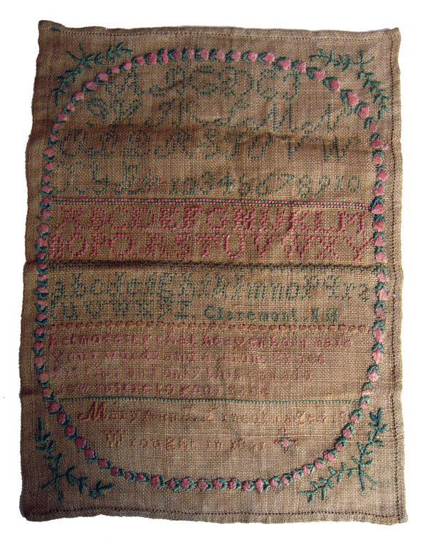 1821 Sampler by Mary Ann J Lincoln, age 18. Rose c: 1821 Sampler by Mary Ann J Lincoln, age 18. Rose colored and green floral border with script ''Let modesty that heaven bor maid you words & actions grace tis this and only this can add ? lustre to you