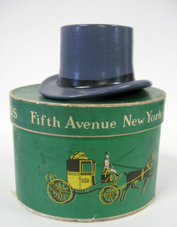 Promotional hat. Rare and unusual Dobbs promotional: Promotional hat. Rare and unusual Dobbs promotional top hat in original box. Hat is ceramic. Appropriate age wear. Box 3''h x 5''l. $40-60