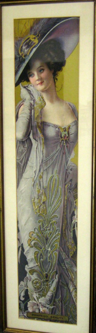 Yard long print. Victorian Lady Gibson Girl print,: Yard long print. Victorian Lady Gibson Girl print, ''Pompeian Beauty''. Matted and framed. Good condition. $200-300