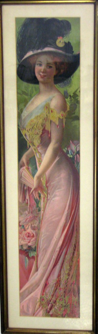 Yard long print. Victorian Lady with roses. Minor : Yard long print. Victorian Lady with roses. Minor surface damage and tear. Matted and framed. $100-150