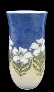 Early Royal Copenhagen vase. Ca 1900. Very rare. D: Early Royal Copenhagen vase. Ca 1900. Very rare. Designed by Carl Frederick Liisberg. #K4 4725 Royal Copenhagen Art Nouveau ceramic vase. Appropriate age wear. 10 5/8''h. $900-1200