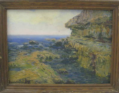 Curtis Chamberlain, California 1923, oil on board,: Curtis Chamberlain, California 1923, oil on board, ''Painters Rock At Dogs Point''. Signed lower left. Good condition. 7 1/2'' x 10 1/2''. $400-600