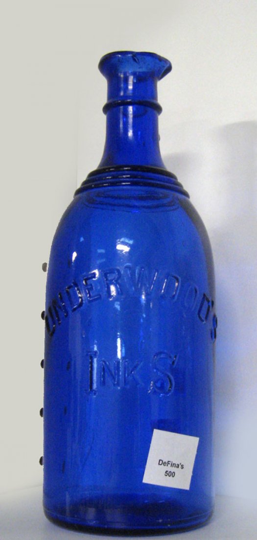 Bottle, large blue Master ink bottle, Underwoods. : Bottle, large blue Master ink bottle, Underwoods. Ca 1880. Appropriate age wear. $30-50