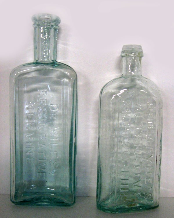 Two bottles, ''Dr. D. Jayne's Alternative 84 Chest: Two bottles, ''Dr. D. Jayne's Alternative 84 Chest st. Phil.'' and Dr Milo Restoratus Nervine'' 1875-1885. Appropriate age wear. $20-30