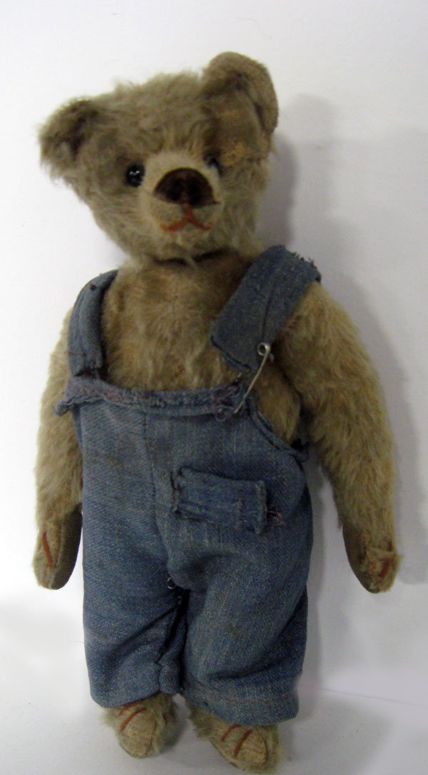 Teddy Bear. Rare antique Silverstein German bear [like: Teddy Bear. Rare antique Silverstein German bear [like Steiff], ca 1908. Jointed blonde mohair, original button eyes and mouth, protruding velvet nose [with wear], velvet paw pads 4 claws stitched ori