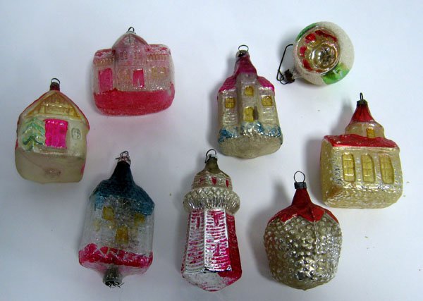 Eight antique Christmas ornaments. Condition varies fro: Eight antique Christmas ornaments. Condition varies from very good to excellent. Appropriate age wear.