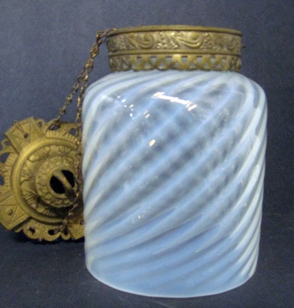 White opalescent Victorian hall lamp shade with fixture: White opalescent Victorian hall lamp shade with fixture. Good condition. Appropriate age wear. $80-120