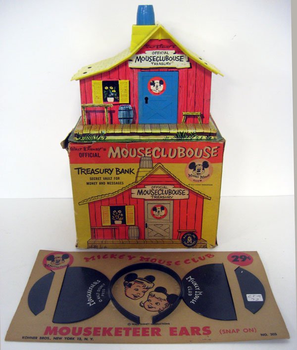 Mickey Mouse Club Ears and Treasure bank. Both excellen: Mickey Mouse Club Ears and Treasure bank. Both excellent. Appropriate age wear. $40-60