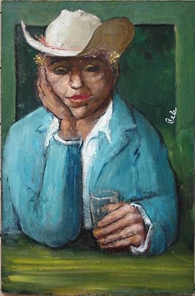 Albert Pels. ''Lone Drinker''. Oil on Canvas: Albert Pels. ''Lone Drinker''. Oil on canvas laid on masonite. Signed right side. Very good condition. 12'' x 18''.