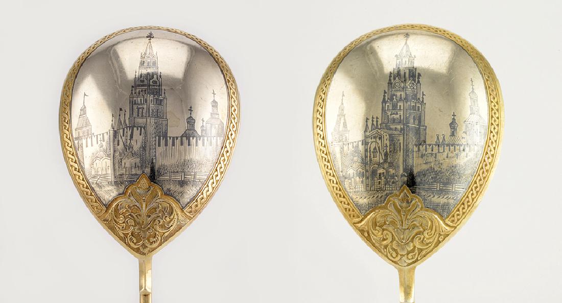 Two Russian Semenova silver niello serving spoons (1 of 9)