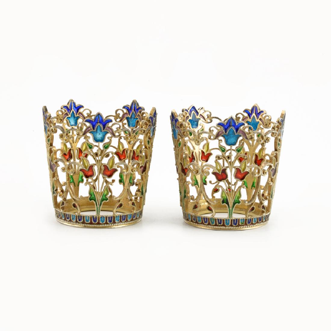 Pair Austrian Scheid plique-a-jour enamel glass holders (1 of 6)